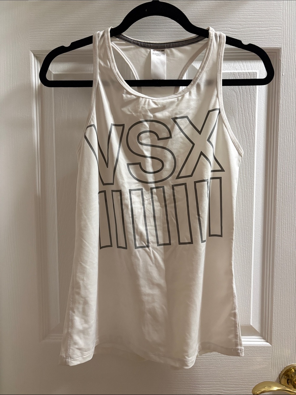 VSX White Racerback Tank with Gray Outline Graphic